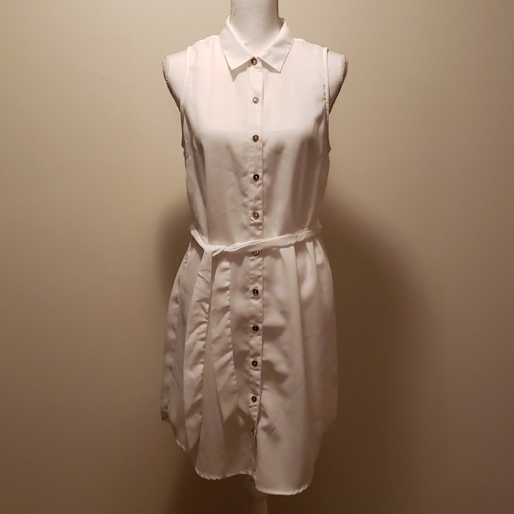Button up dress - white & gold